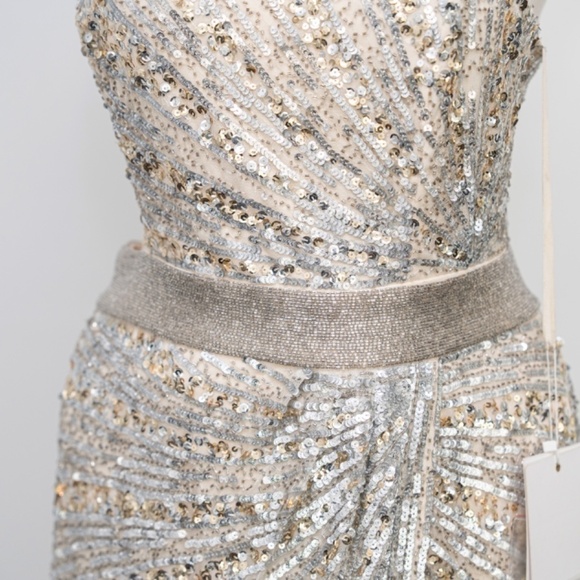 Mac Duggal. Sequined One Shoulder‎ Draped Lace Up Gown. - Picture 11 of 15